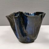 Very special vase in “folded” bluish glazed clay.