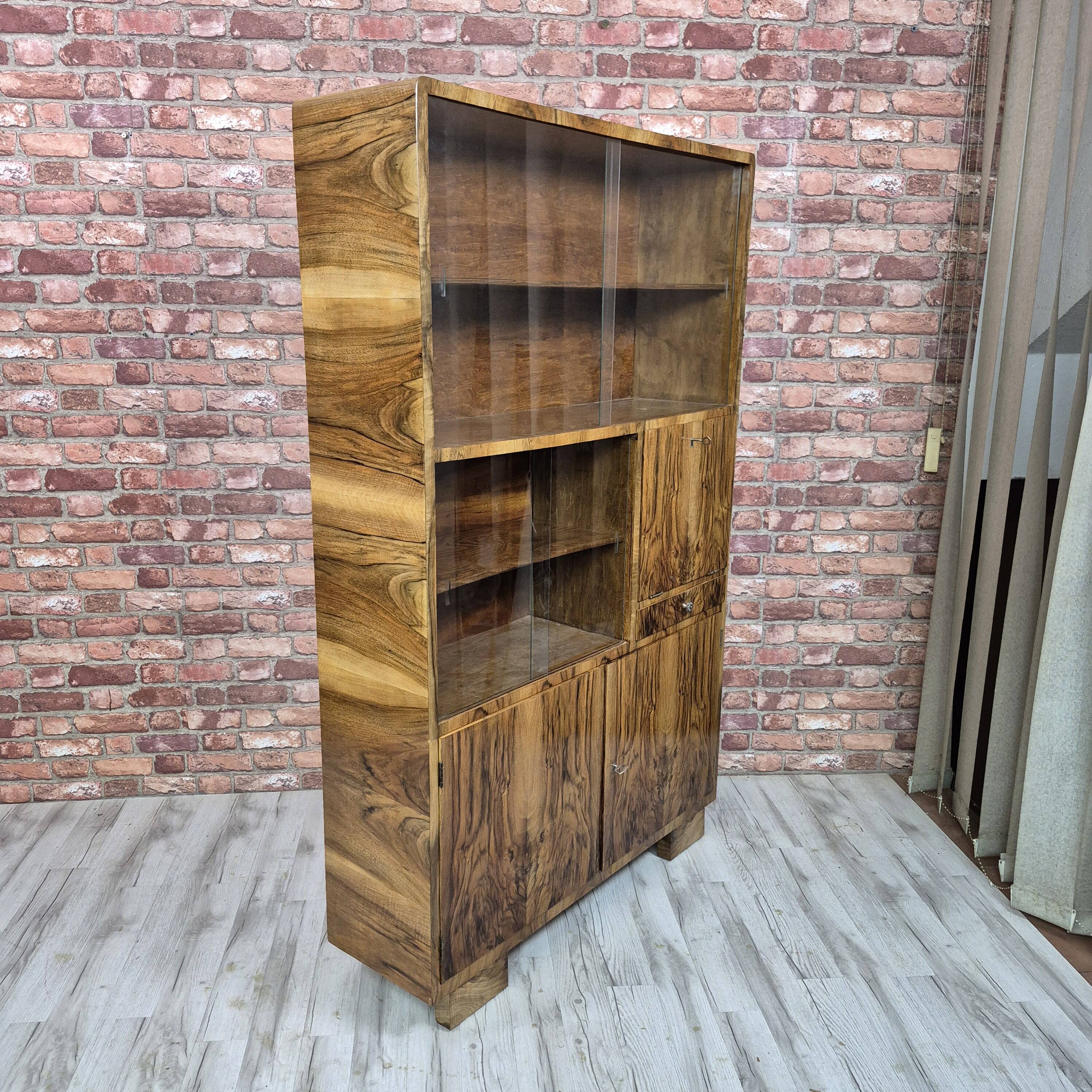 Walnut Bookcase / display cabinet, only 30 cm deep! After renovation