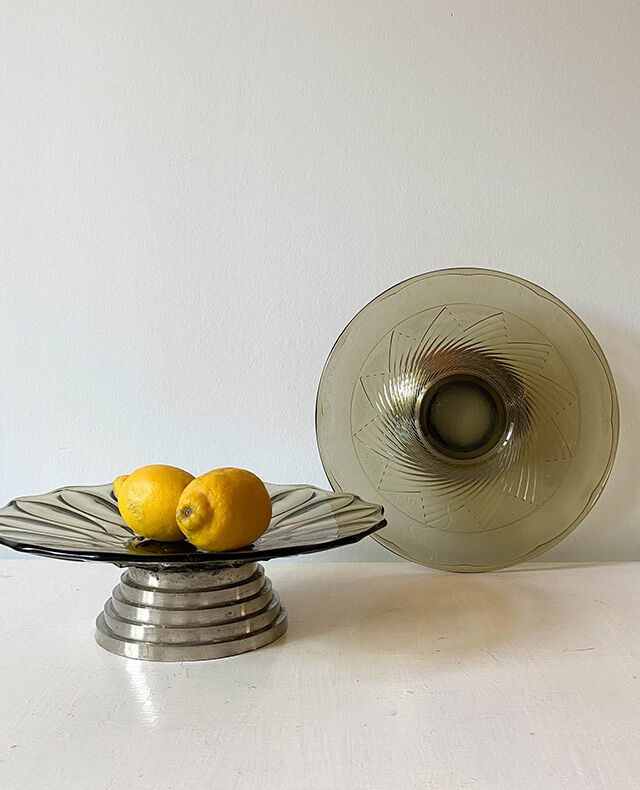 Art Deco fruit cut smoked glass