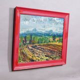 Oil painting by Alexander Michael depicting a landscape with a field, 1975.