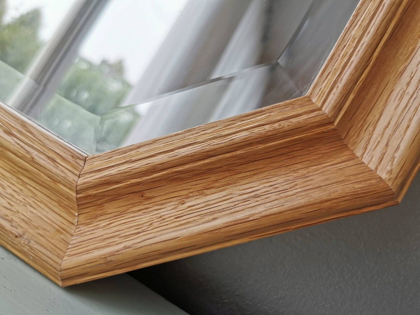 Light oak wooden mirror from the 1980s