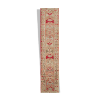 Hand-Knotted Rustic Turkish Pink Runner Carpet 89 cm x 406 cm