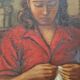 Oil painting, Woman who does sewing