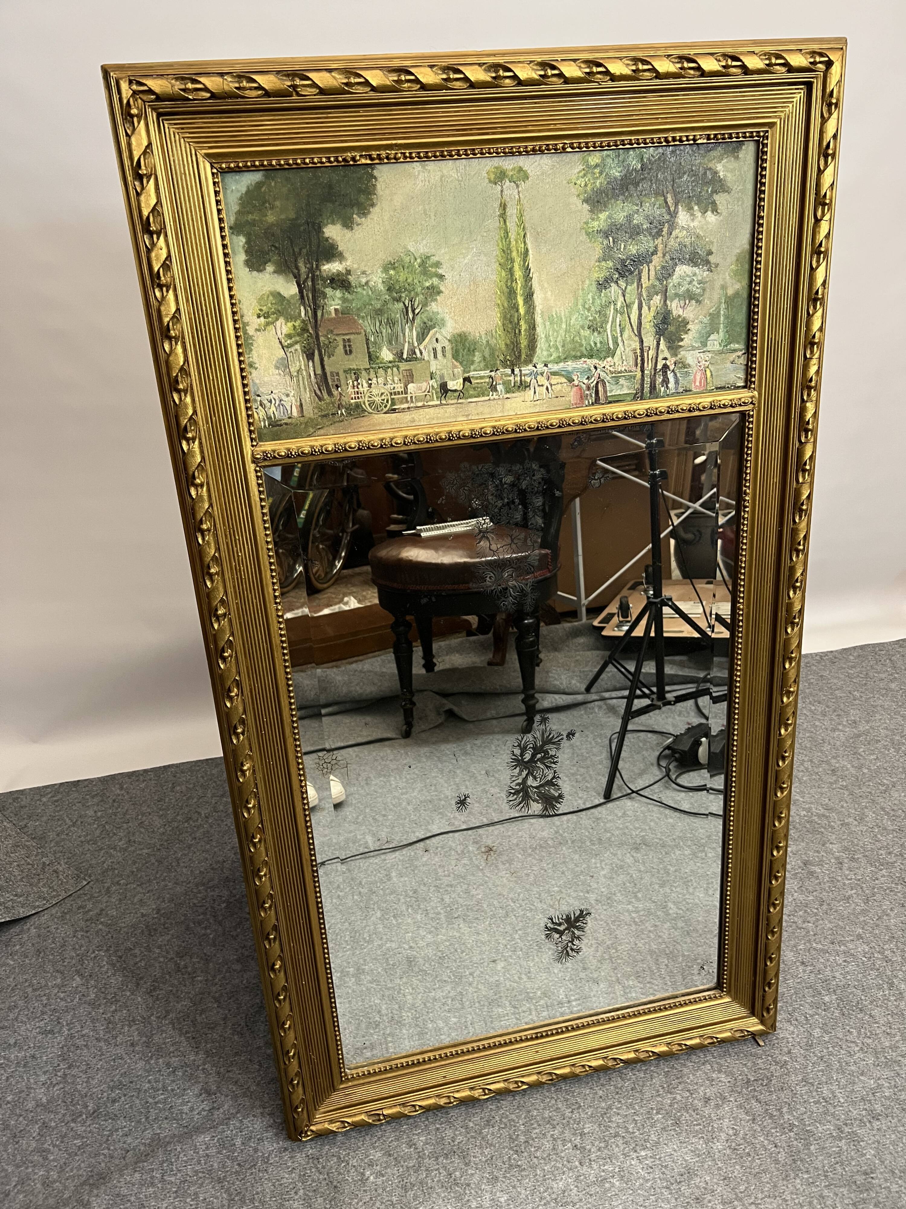 Trumeau mirror gilded wood landscape décor 69x124cm