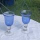 Two large wine glasses in blown and bubbled glass, duo line, vintage