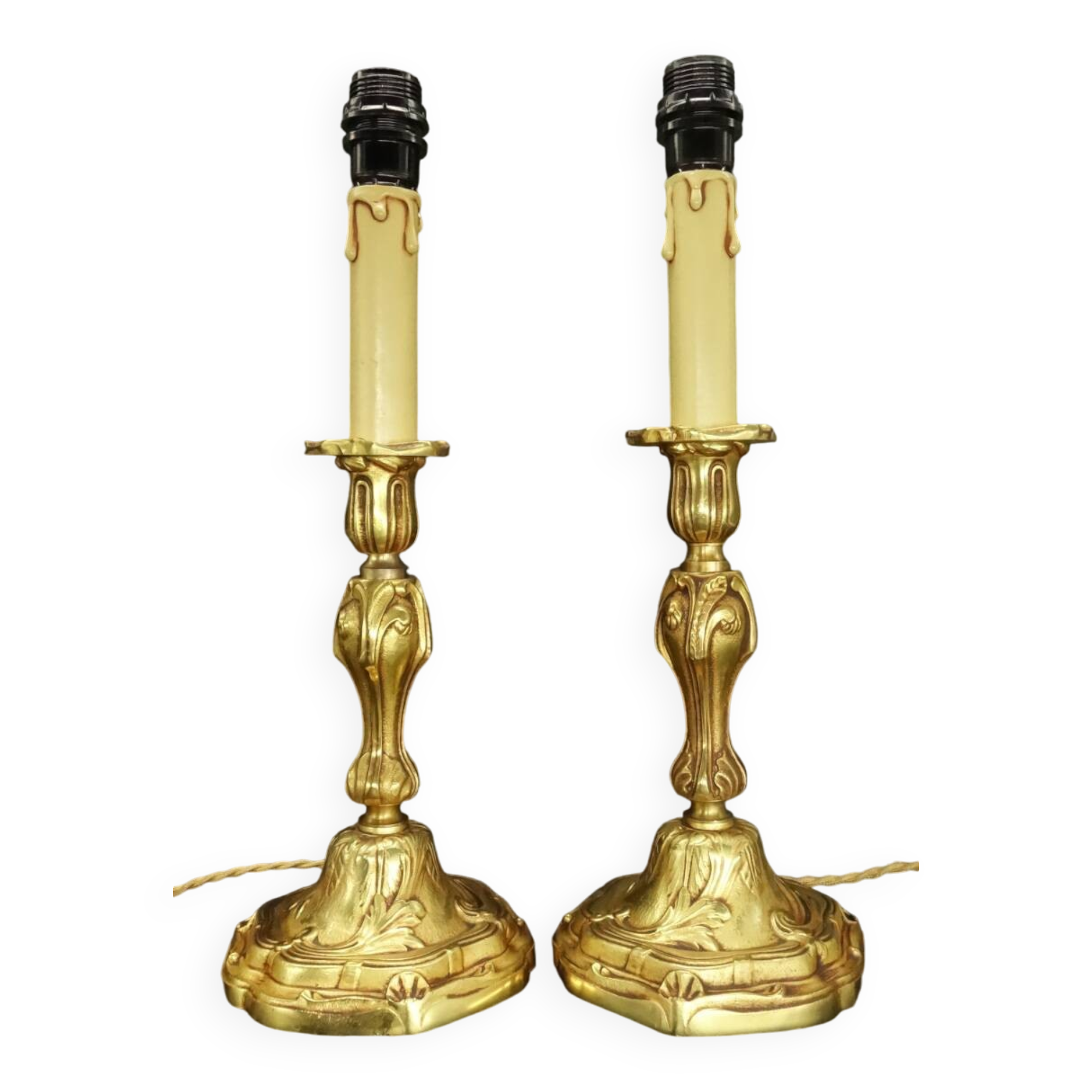 Pair of Louis XV style lamp bases from Lucien GAU - bronze