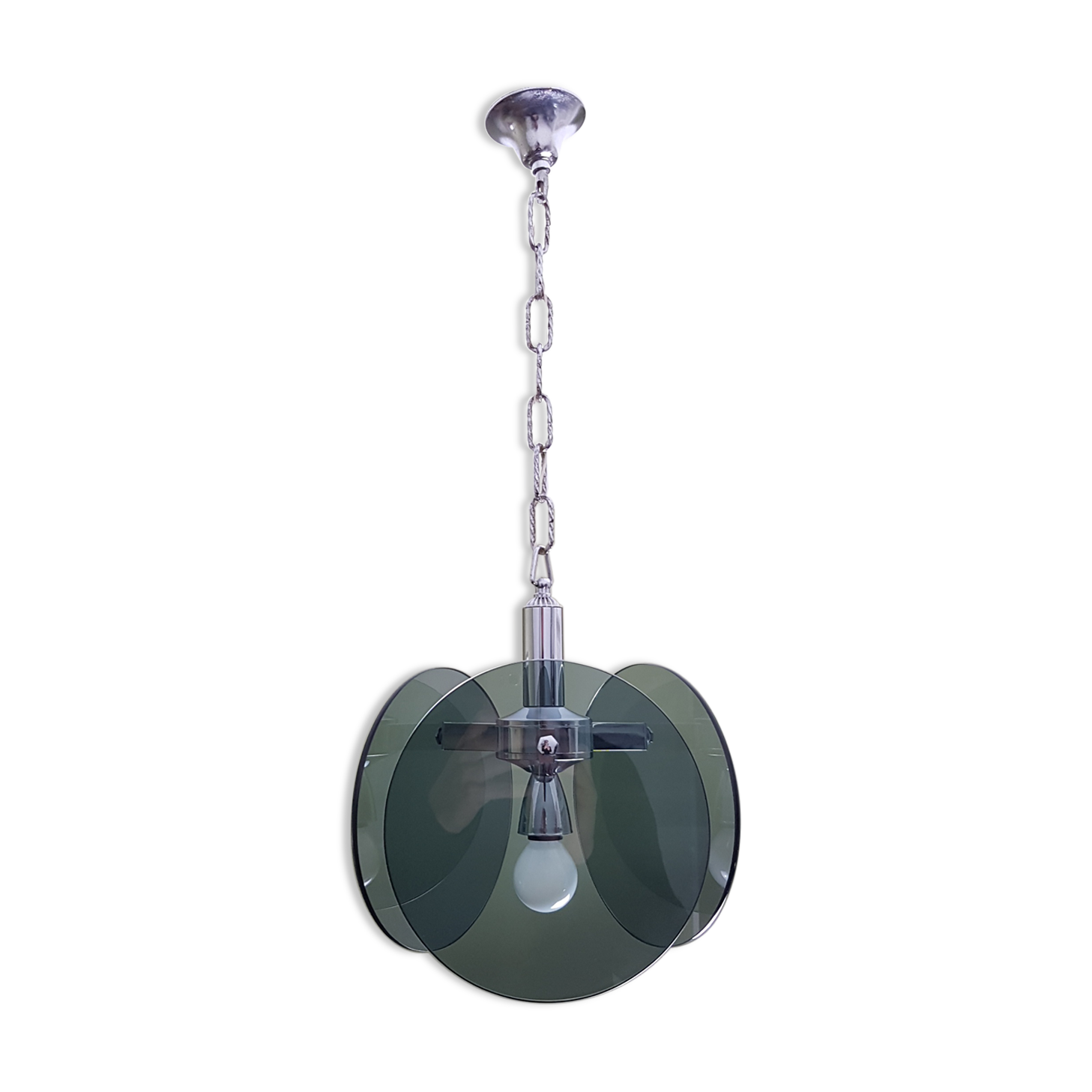 Metal chrome and smoked glass chandelier