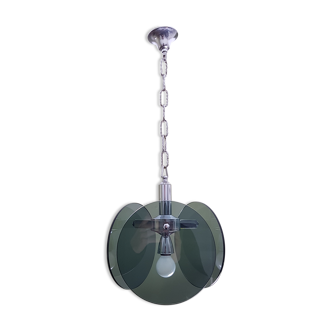 Metal chrome and smoked glass chandelier