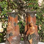 Pair of plaster vases Longchamp Barbotine vases 1900 signed, 28.5 cm high