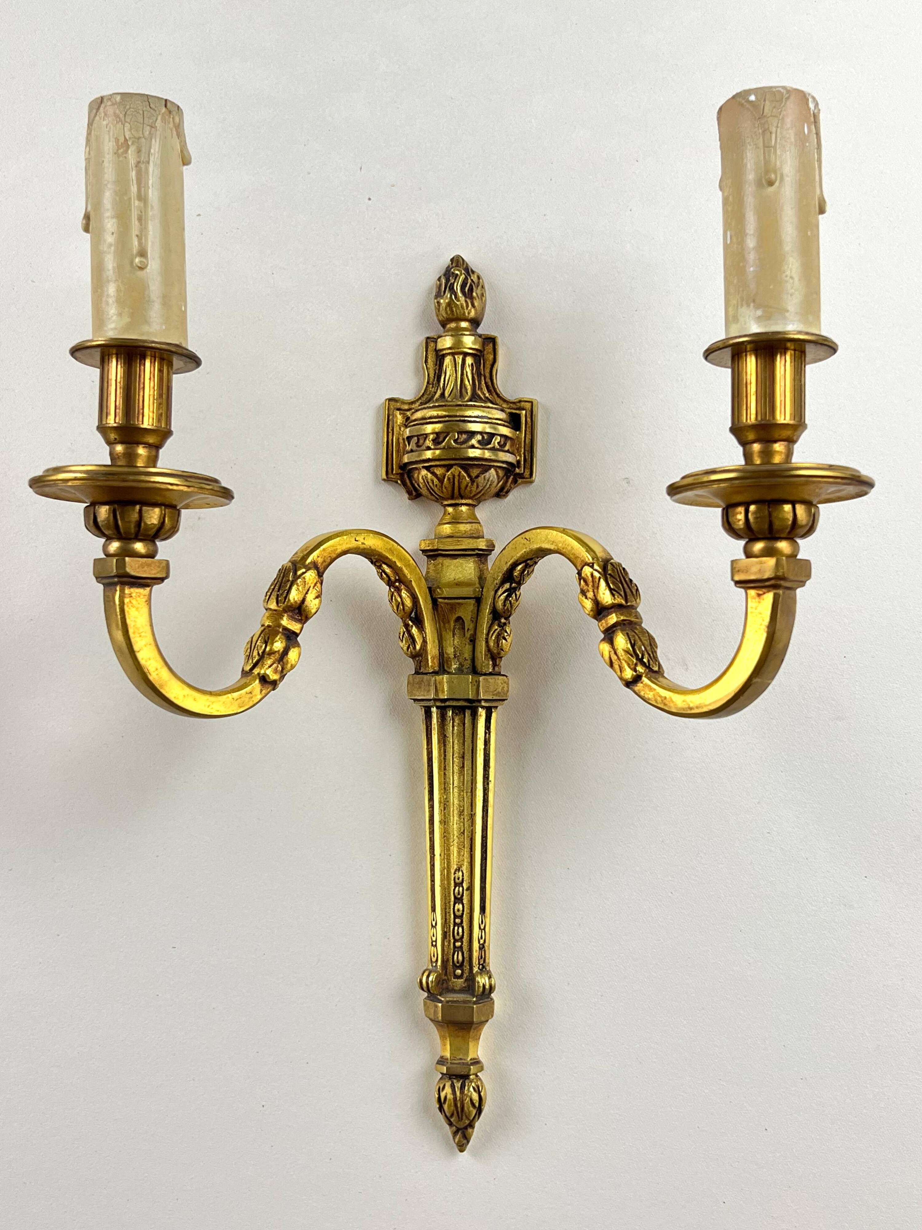 Pair of Wall Sconces - 2 Lights - Louis XVI Style - Gilt Bronze