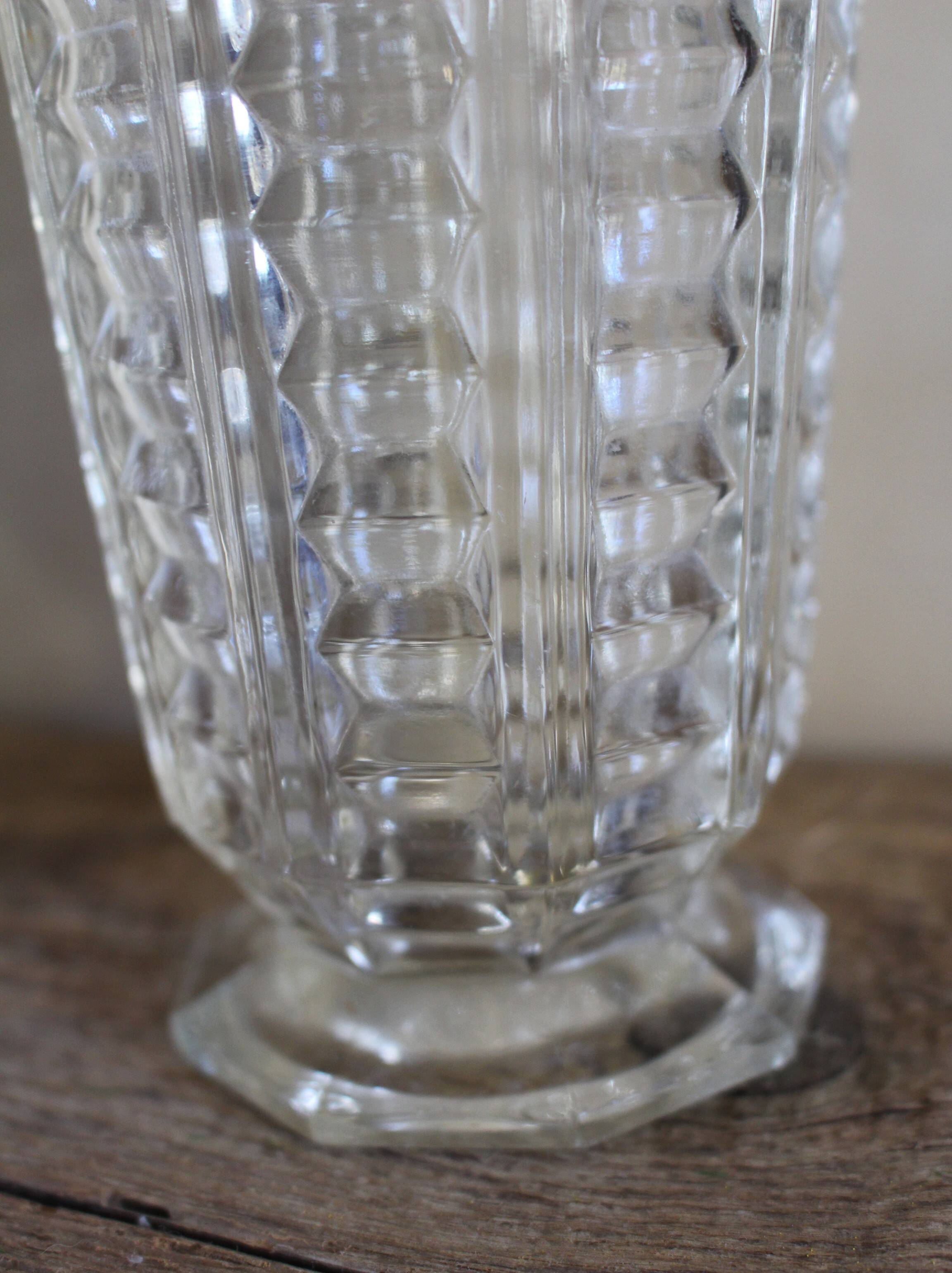 Vintage transparent cut glass pedestal vase