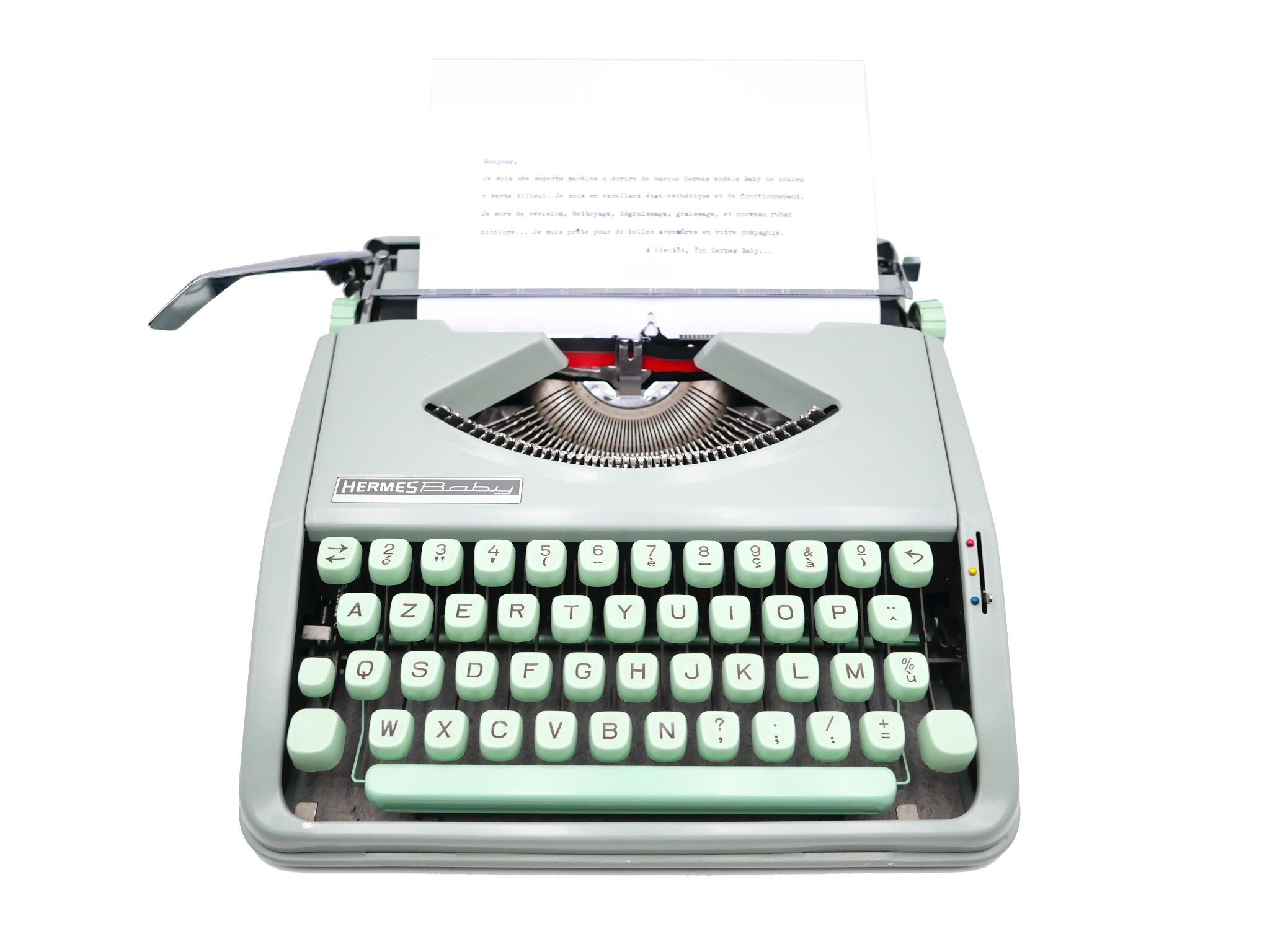Typewriter Hermes baby green linden revised ribbon new