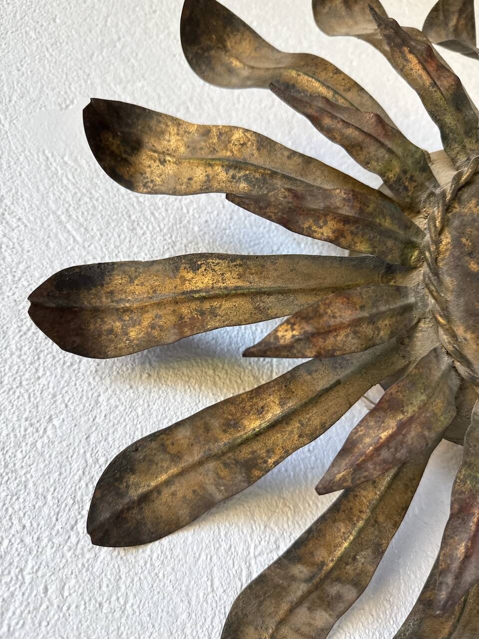 Ceiling or wall light with sun motif, brass, 1950s