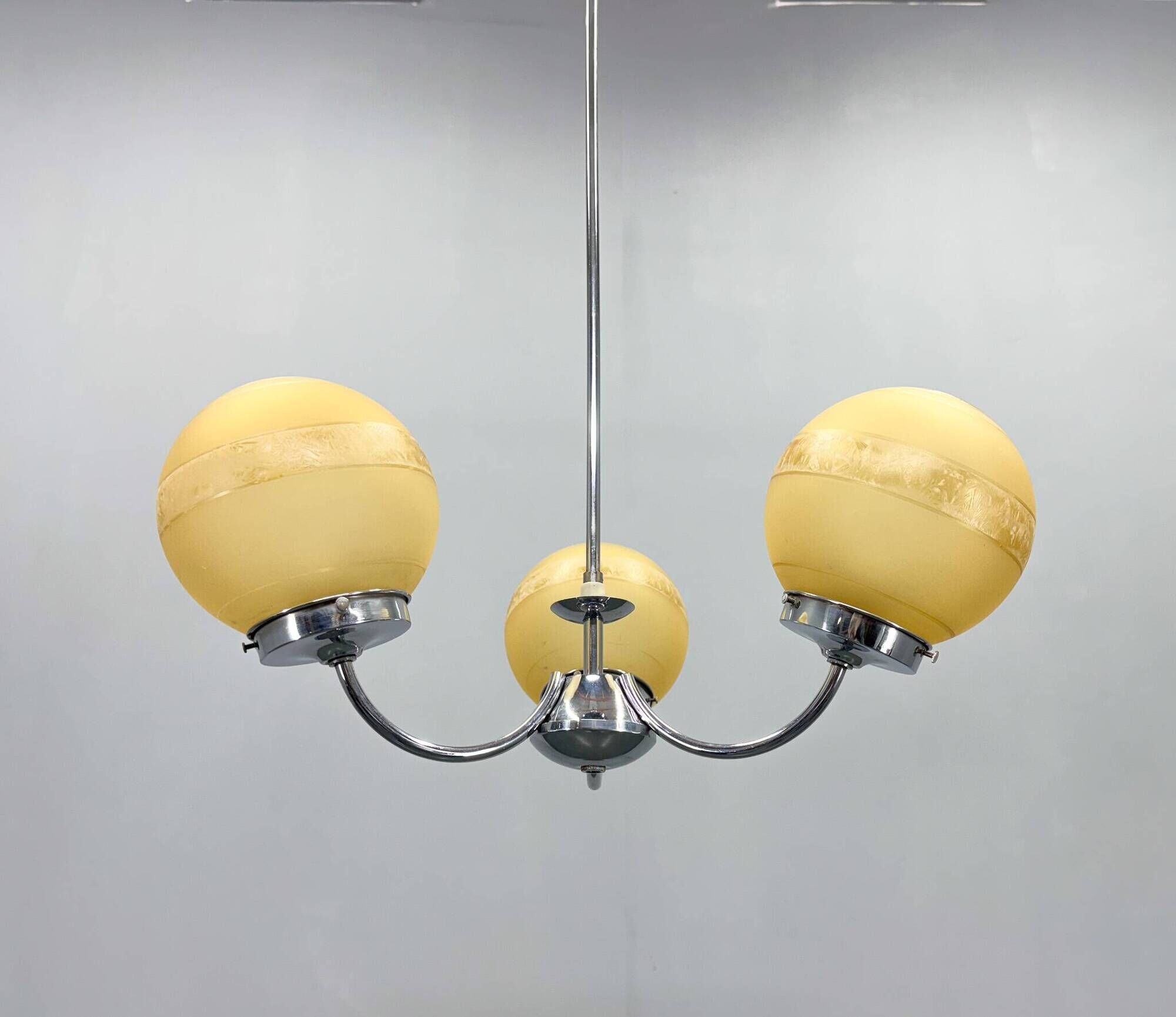 1950s Chrome & Frosted Glass Chandelier