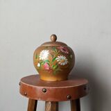 Bonbonnière en bois tourné décor floral peint à la main