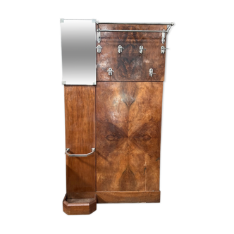 Art deco entrance wardrobe in mahogany veneer with 6 partères, double rod and mirror - 1940