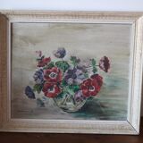 Oil on panel bouquet of anemones