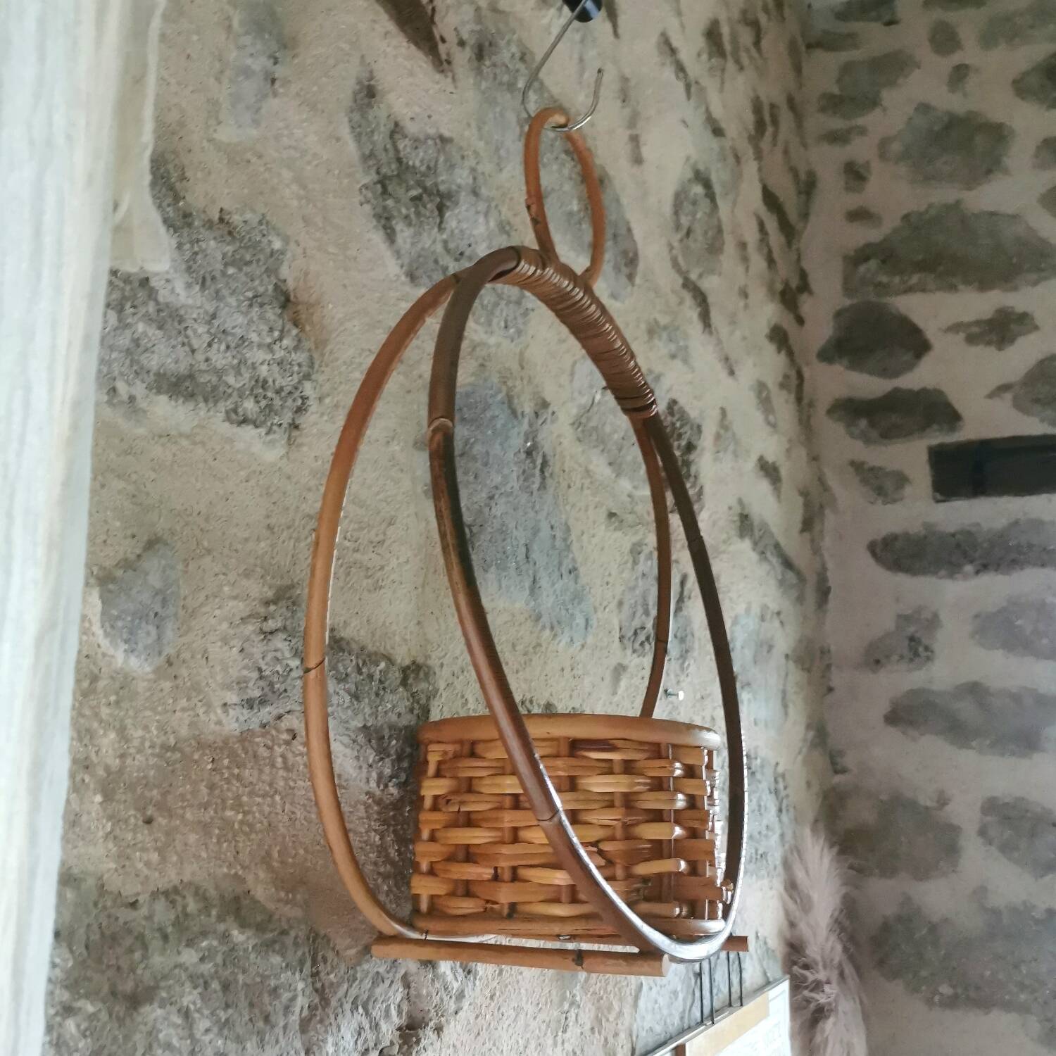 Vintage rattan plant holder and pot holder