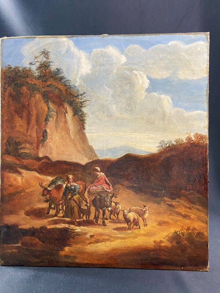 Oil painting on canvas from the 18th century featuring young peasant women.