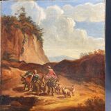 18th century oil painting on canvas with young peasant girls