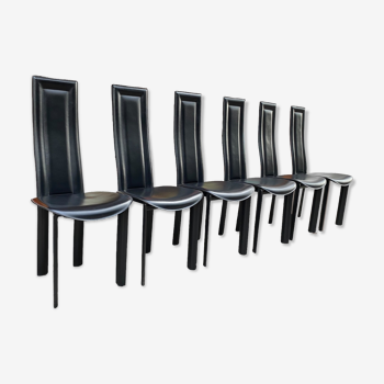 Ensemble de 6 chaises de salle à manger italiennes en cuir « Elena B » par Quia, années 1990