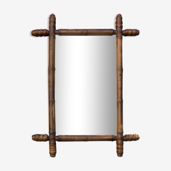 Miroir en bois tourné façon bambou, 54 x 48 cm