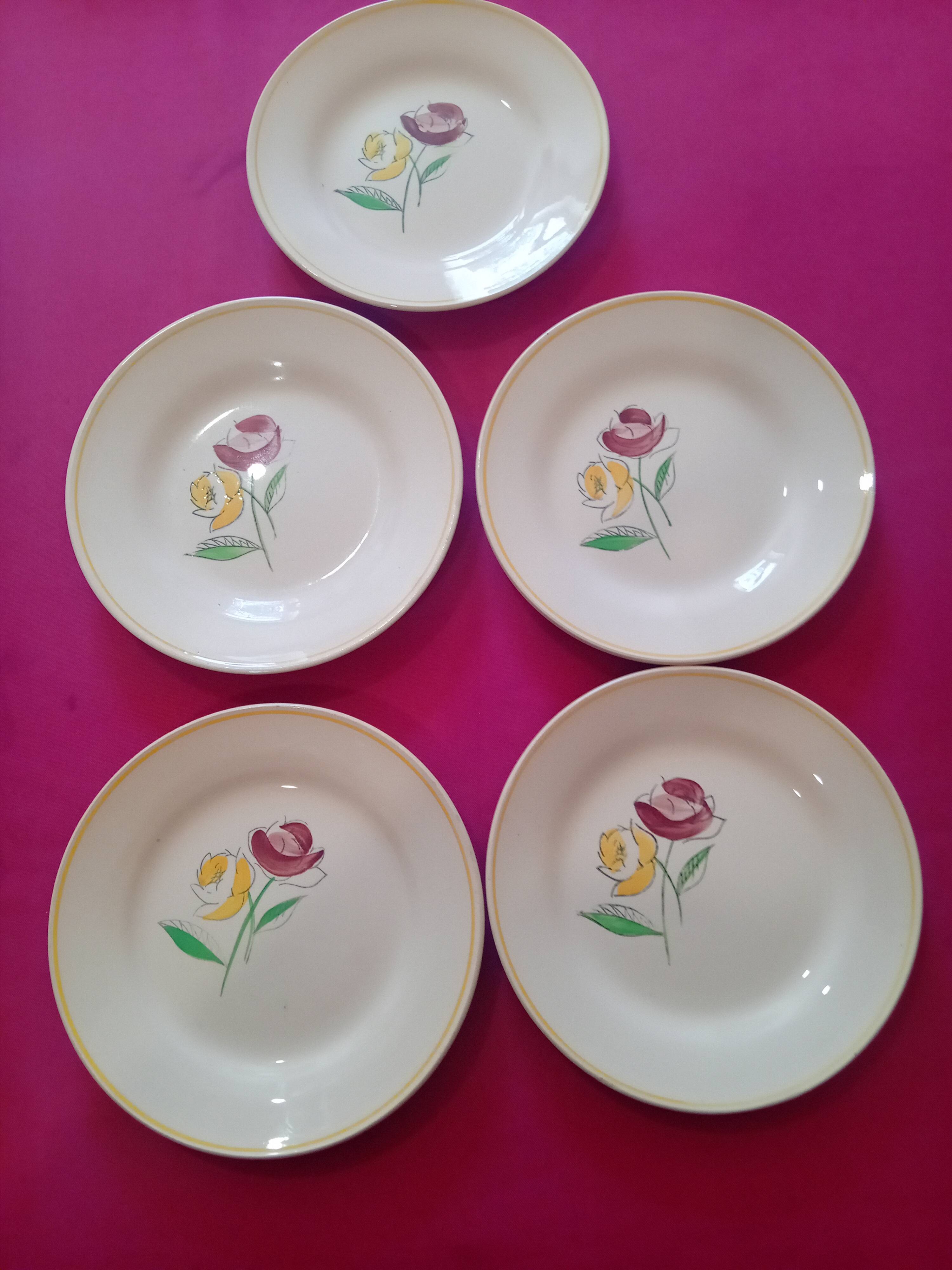 Set of 5 Digoin Sarreguemines dessert plates