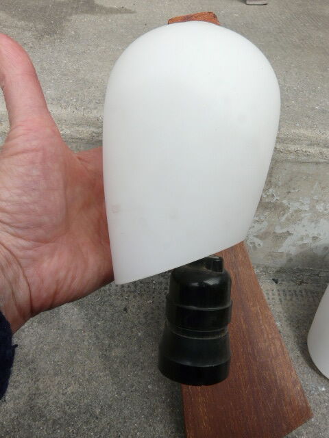 Pair of vintage Philips wood and opaline wall lamps