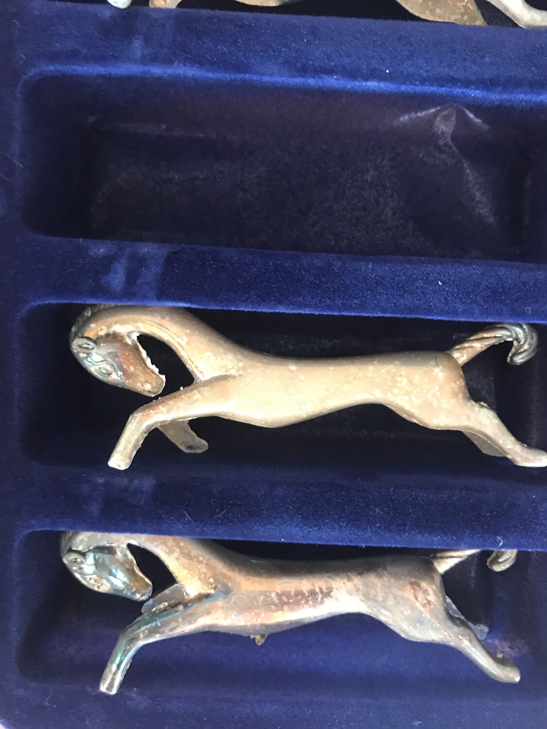 Six knife holders silver metal horse