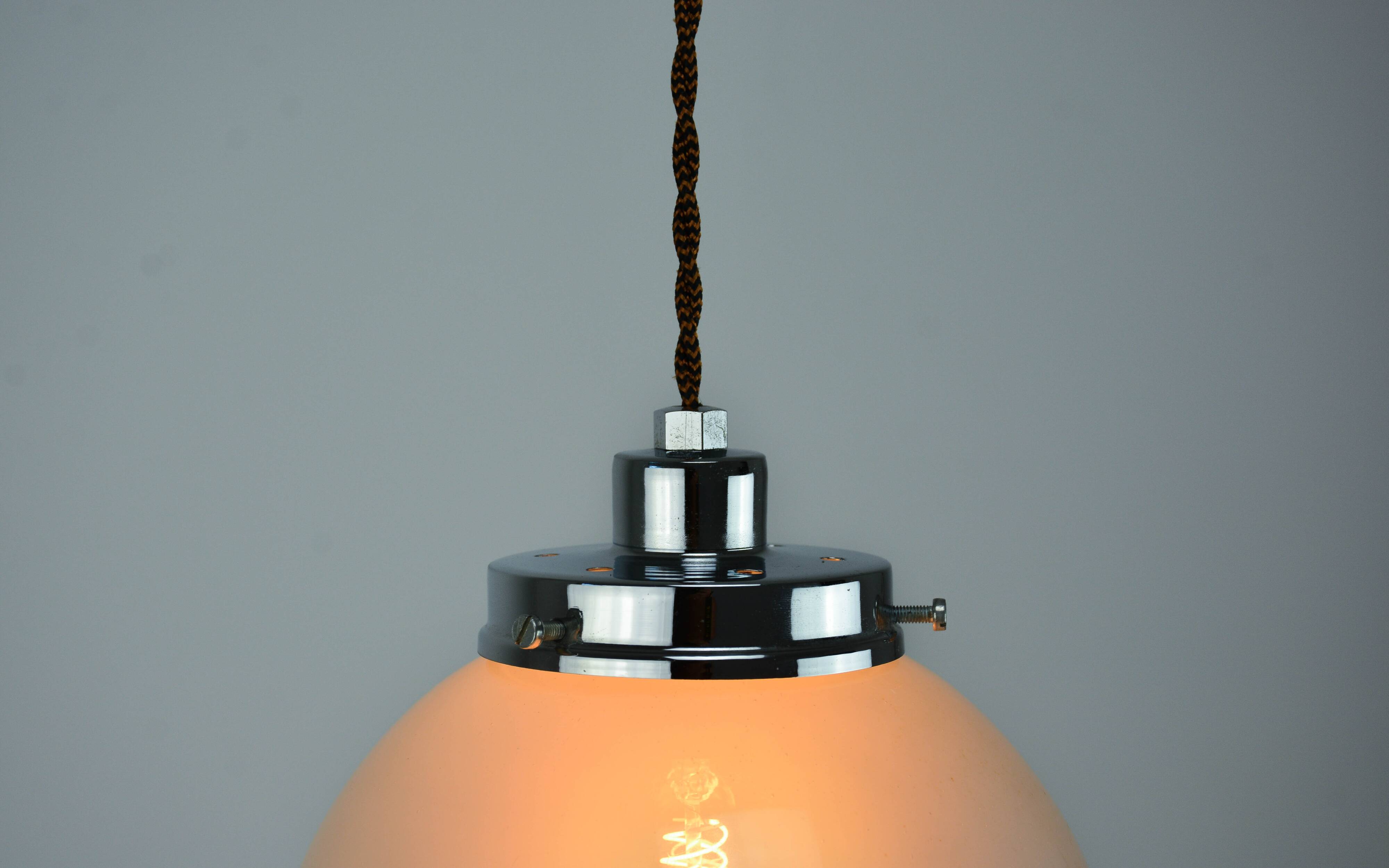 Mid-Century Italian Chrome and Murano Glass Pendant Lamp