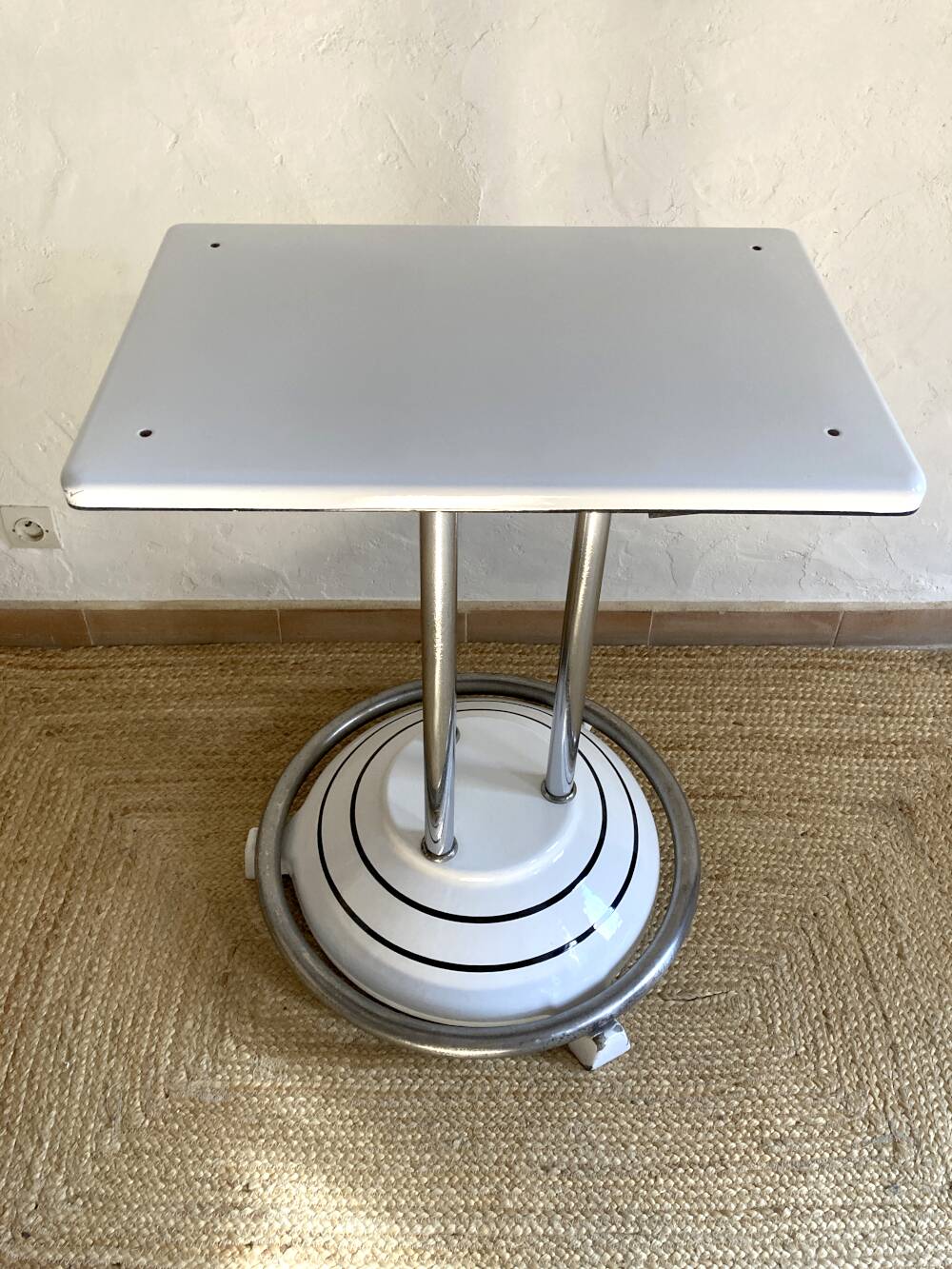 Antique cast iron and enamelled metal table, circa 1950