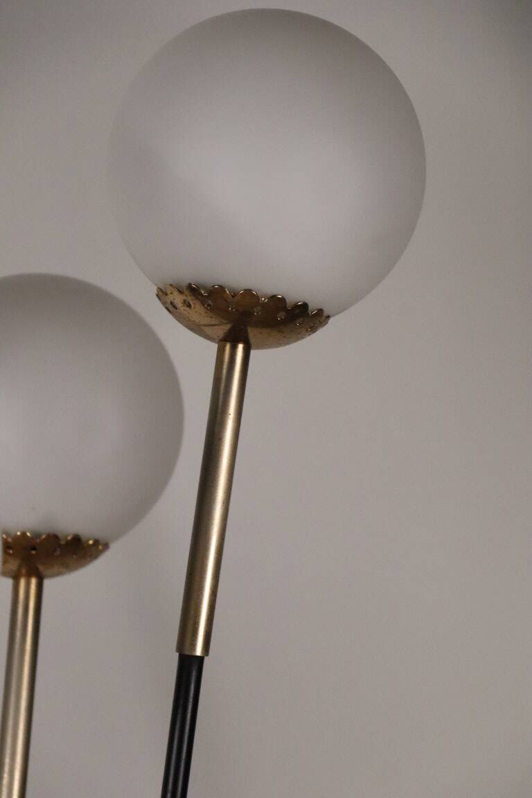 Vintage Arlus floor lamp in black lacquered metal and opaline globes, 1960