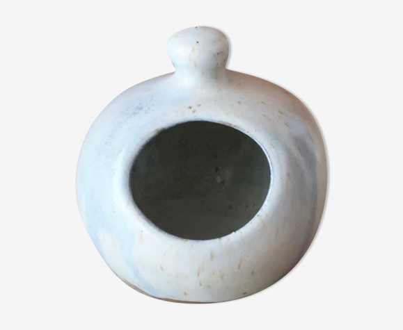 Pot à sel blanc en céramique et sa cuillère, années 70