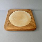 Pine and stoneware trivet from Marais France, 1980s