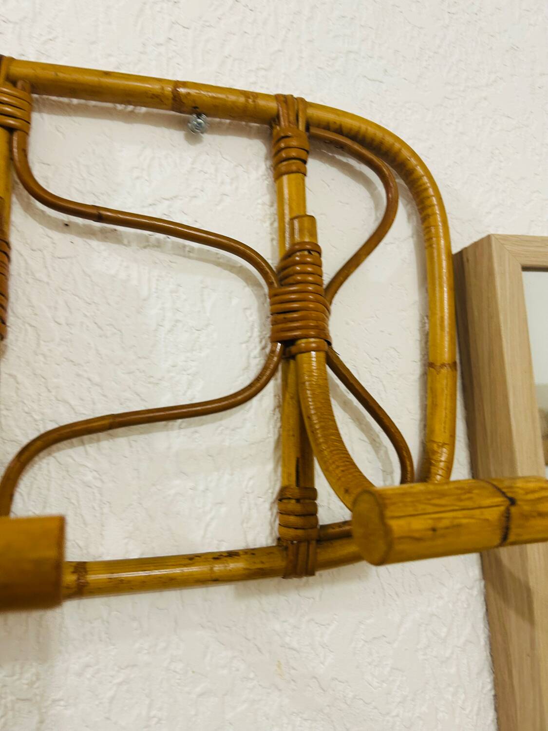 Vintage rattan wall-mounted coat rack