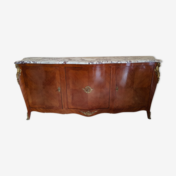 Enfilade Louis XV sideboard in marquetry and marble
