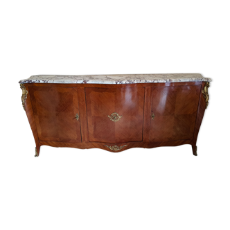 Enfilade Louis XV sideboard in marquetry and marble