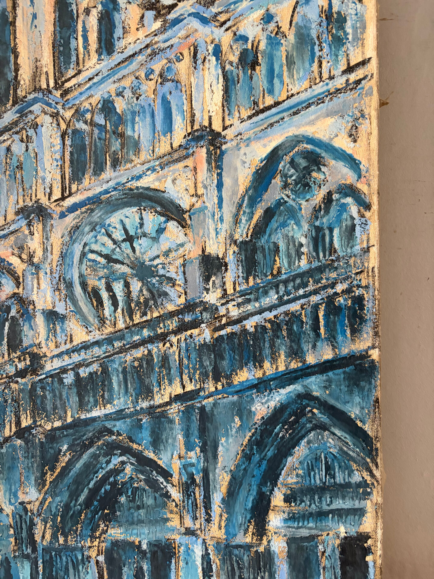 Notre Dame en bleu, huile sur toile signée