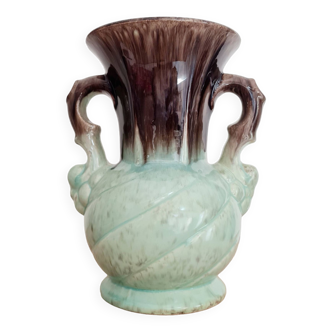 Vase ancien numéroté en céramique bleu turquoise