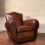 French leather club chair, chapeau de gendarme model circa 1950’s