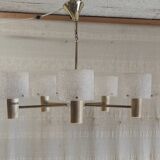 Brass and perspex chandelier with 5 lights - 1960s/70s