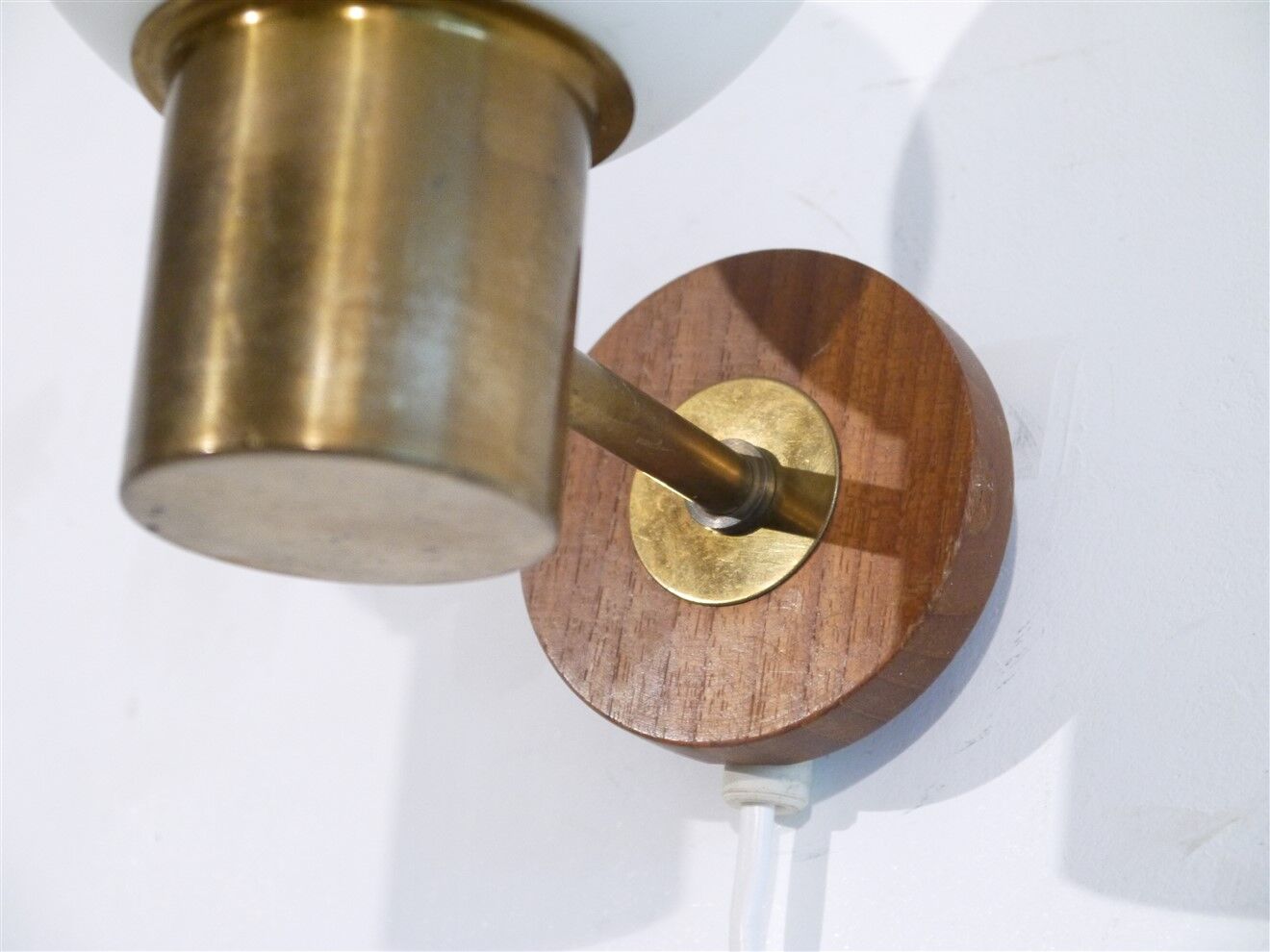 Pair of danish vintage teak and opaline wall lamps 1960