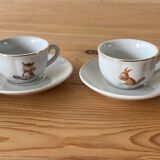 Earthenware dinette, 4 cups and 4 subcups