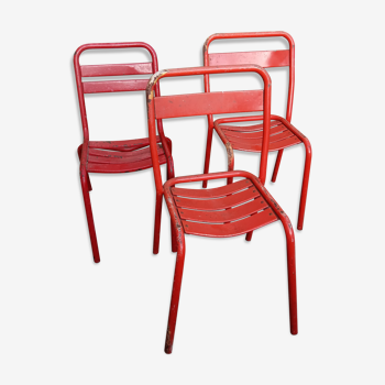 Pair of Tolix chairs and a metal chair