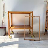 Desserte vintage en bois à roulettes plateau amovible