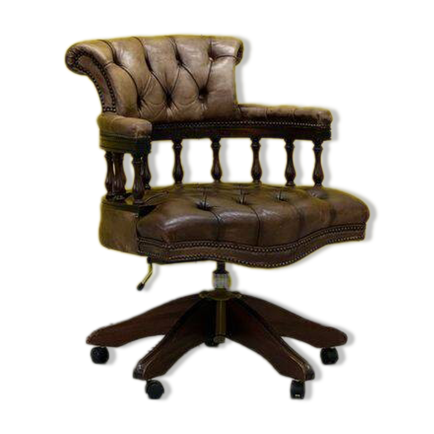Vintage Chesterfield Revolving Captain's Chair with Brow Leather Upholstery