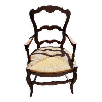 Fauteuil paillé en chêne style Louis XV en excellent état