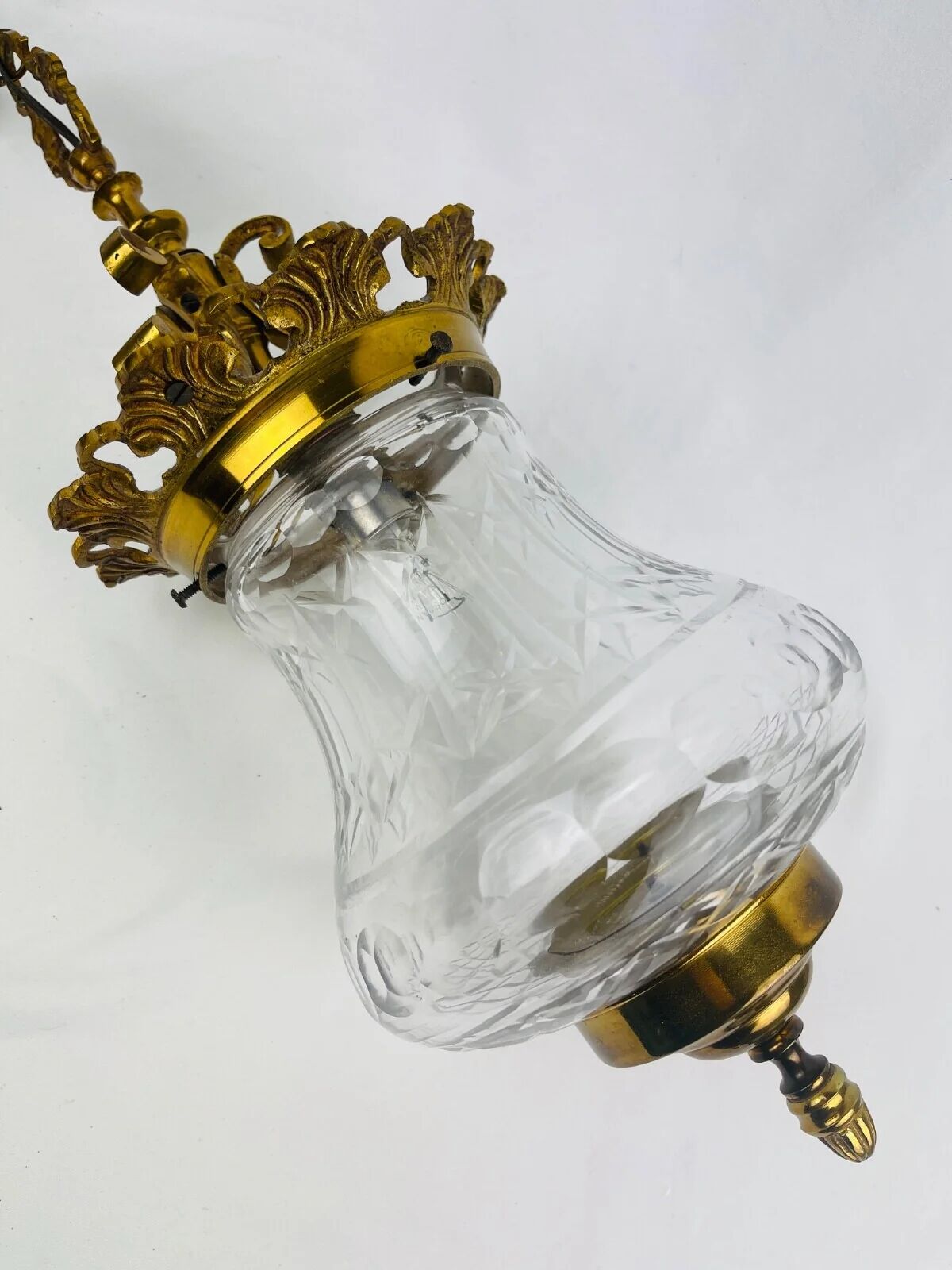 Suspension lantern in gilded bronze and engraved glass, Louis XVI style.