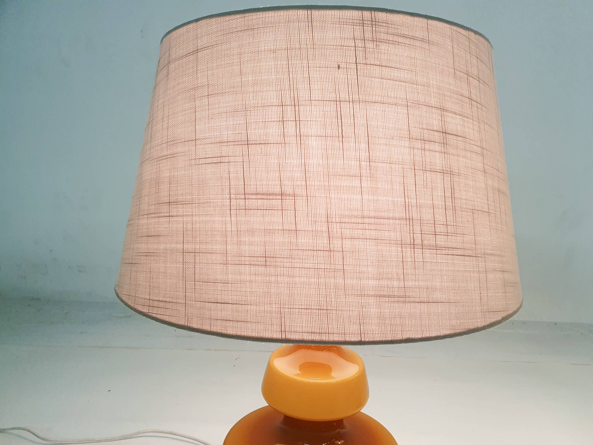 Set of two mid-century yellow glass table lights, Belgium 1960's