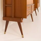 Scandinavian free-standing teak wall unit with 5 cabinets, Norway 1960s
